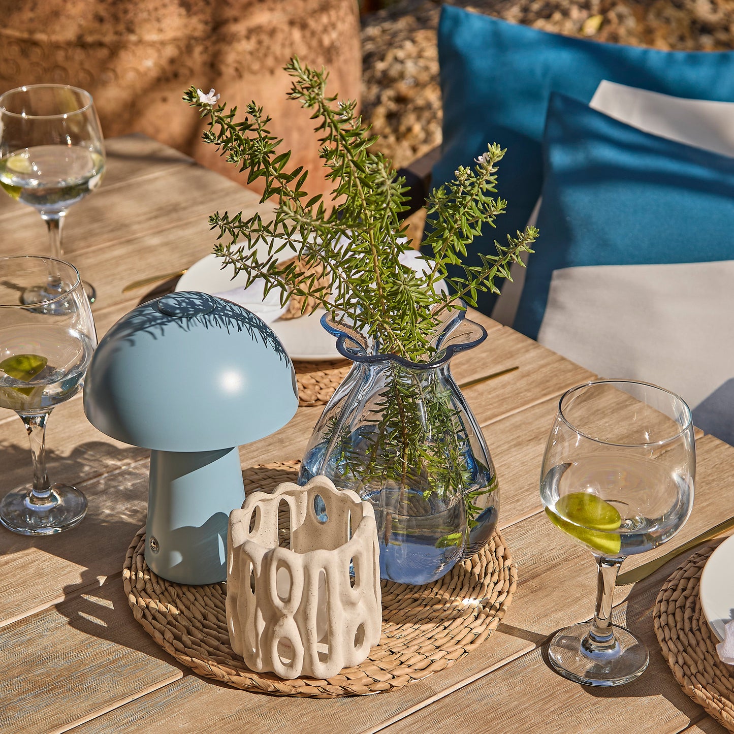 Shiro 6 Seater Wooden Garden Dining Set with 2 Shiro Benches & 2 Shiro Chairs - Navy Rope - Laura James
