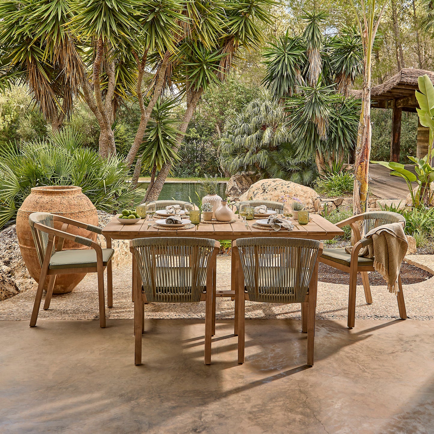 Shiro Green Rope Wooden Garden Chairs - Set of 2 - Laura James