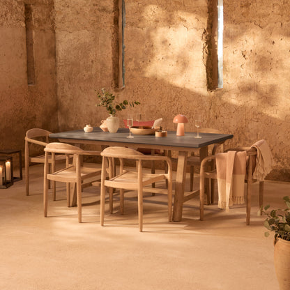 Shiro 180cm Dove Grey Concrete Dining Table Set - 6 Seater - Sasha Brushed Light Acacia Dining Chairs - Laura James