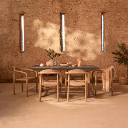 Shiro 180cm Dove Grey Concrete Dining Table Set - 6 Seater - Sasha Brushed Light Acacia Dining Chairs - Laura James
