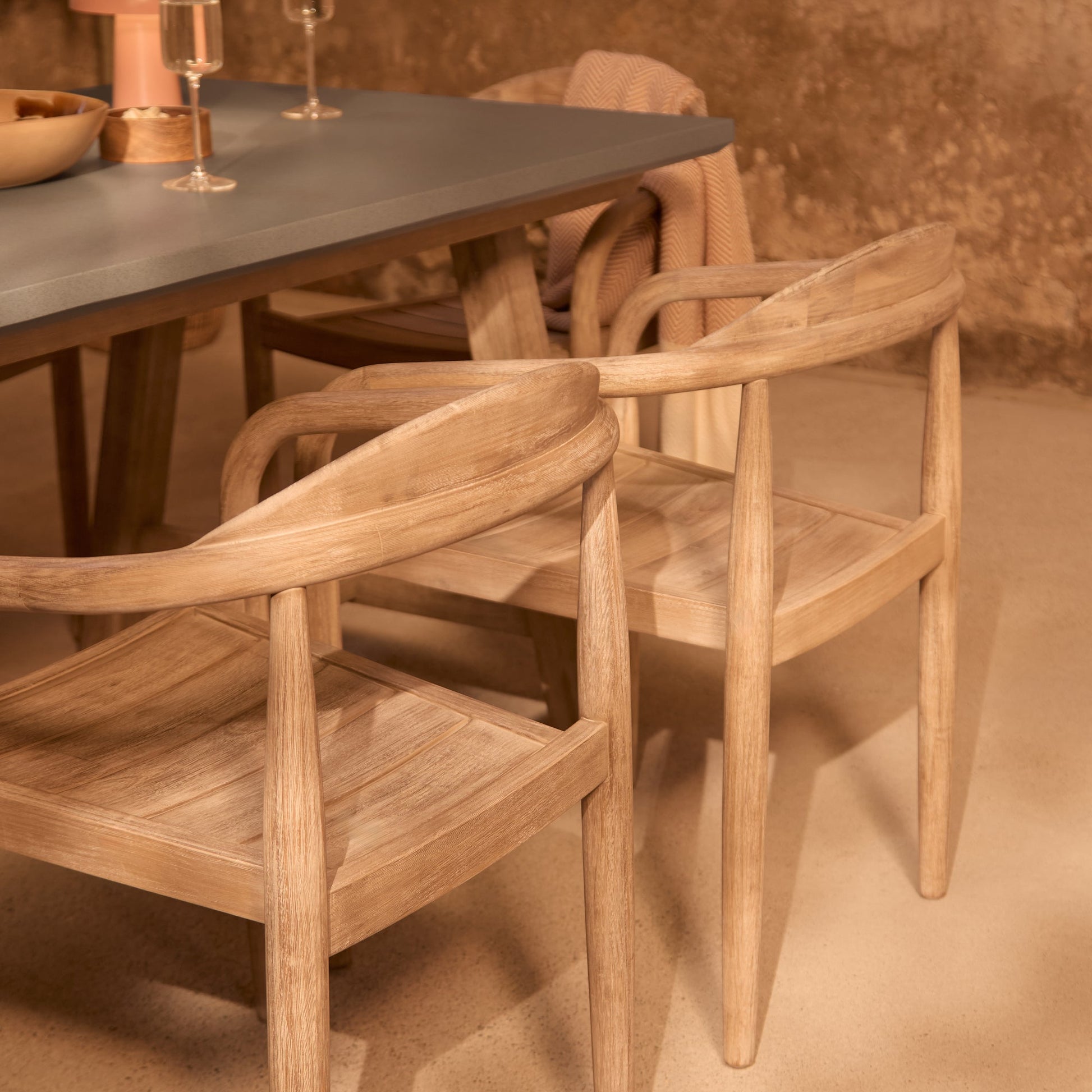 Shiro 180cm Dove Grey Concrete Dining Table Set - 6 Seater - Sasha Brushed Light Acacia Dining Chairs - Laura James
