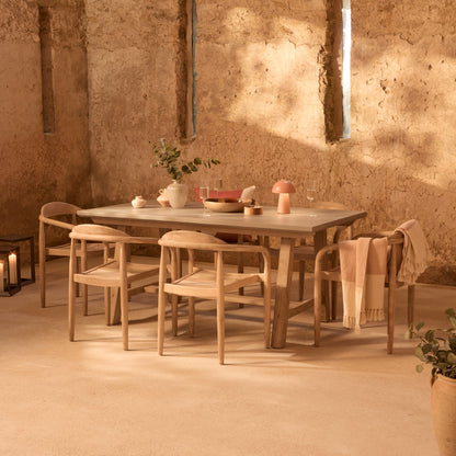 Shiro 180cm Pale Grey Concrete Dining Table Set - 6 Seater - Sasha Brushed Light Acacia Dining Chairs - Laura James