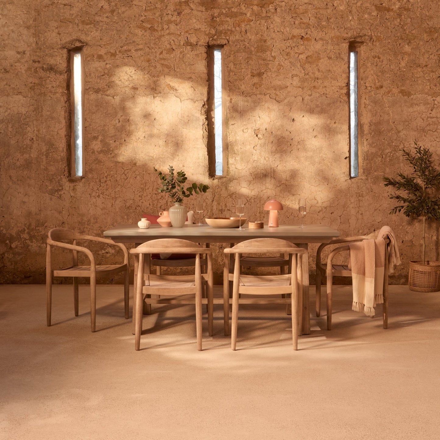 Shiro 180cm Pale Grey Concrete Dining Table Set - 6 Seater - Sasha Brushed Light Acacia Dining Chairs - Laura James