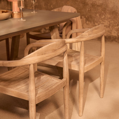 Shiro 180cm Pale Grey Concrete Dining Table Set - 6 Seater - Sasha Brushed Light Acacia Dining Chairs - Laura James