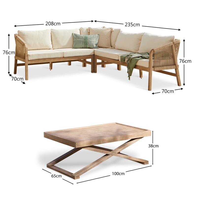 Shiro Wooden Garden Corner Sofa Set with Akira Coffee Table - Laura James 