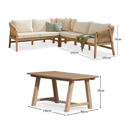 Shiro Rope Wooden Corner Sofa and Shiro Rectangular Dining Table Se - Laura James 