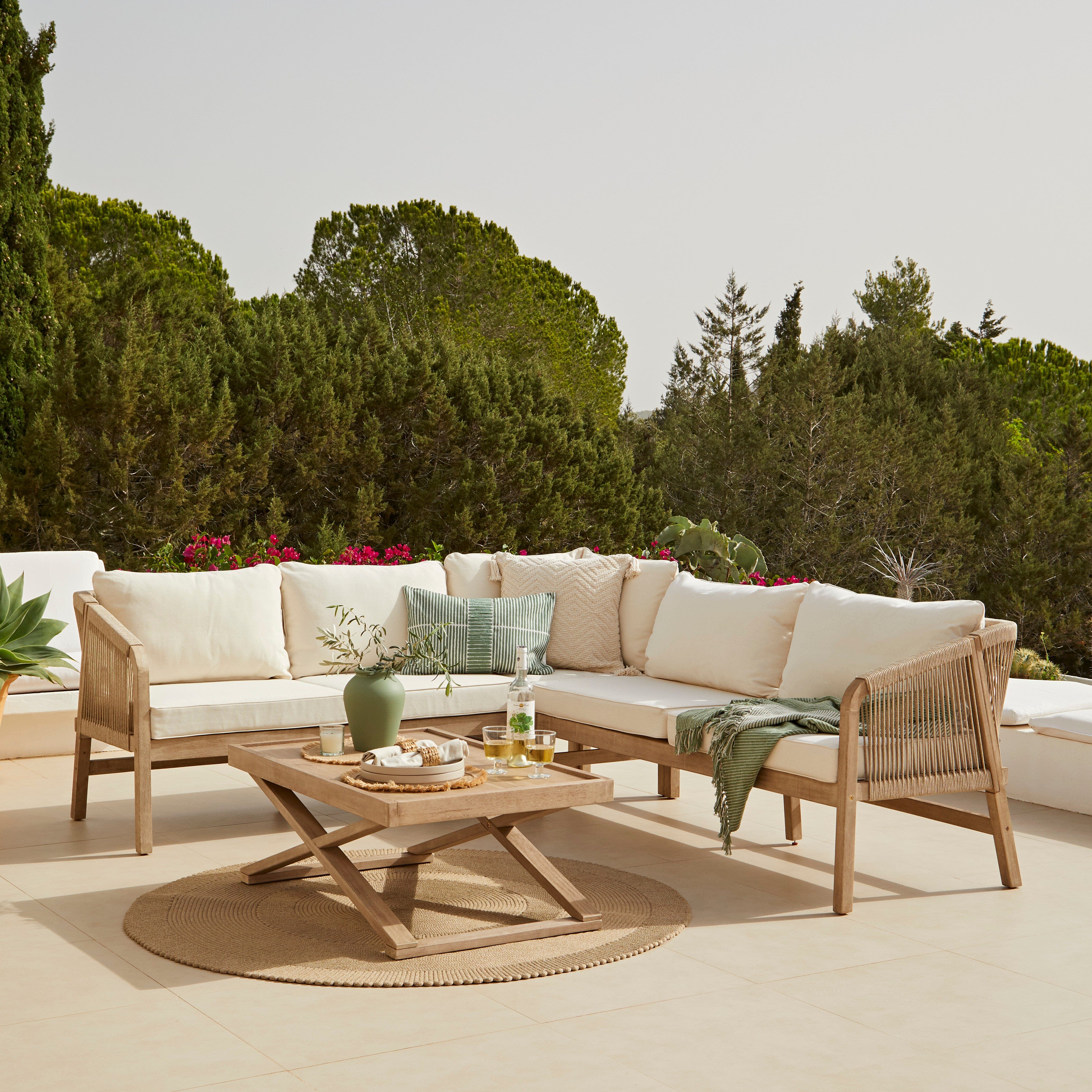 Shiro Wooden Garden Corner Sofa Set with Akira Coffee Table