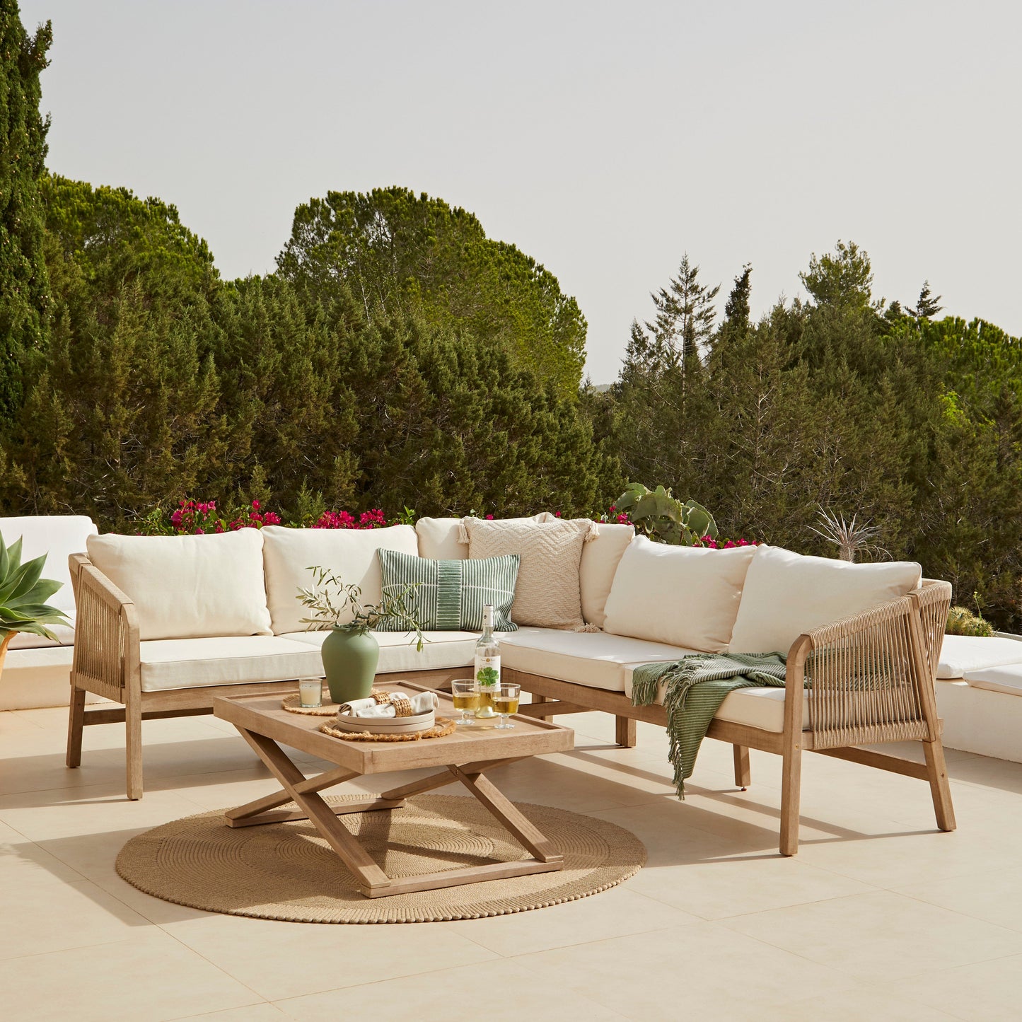 Shiro Wooden Garden Corner Sofa Set with Akira Coffee Table
- Laura James 
