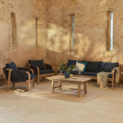 Shiro 5 Seater Wooden Garden Sofa Set with Shiro Coffee Table - Navy - Laura James