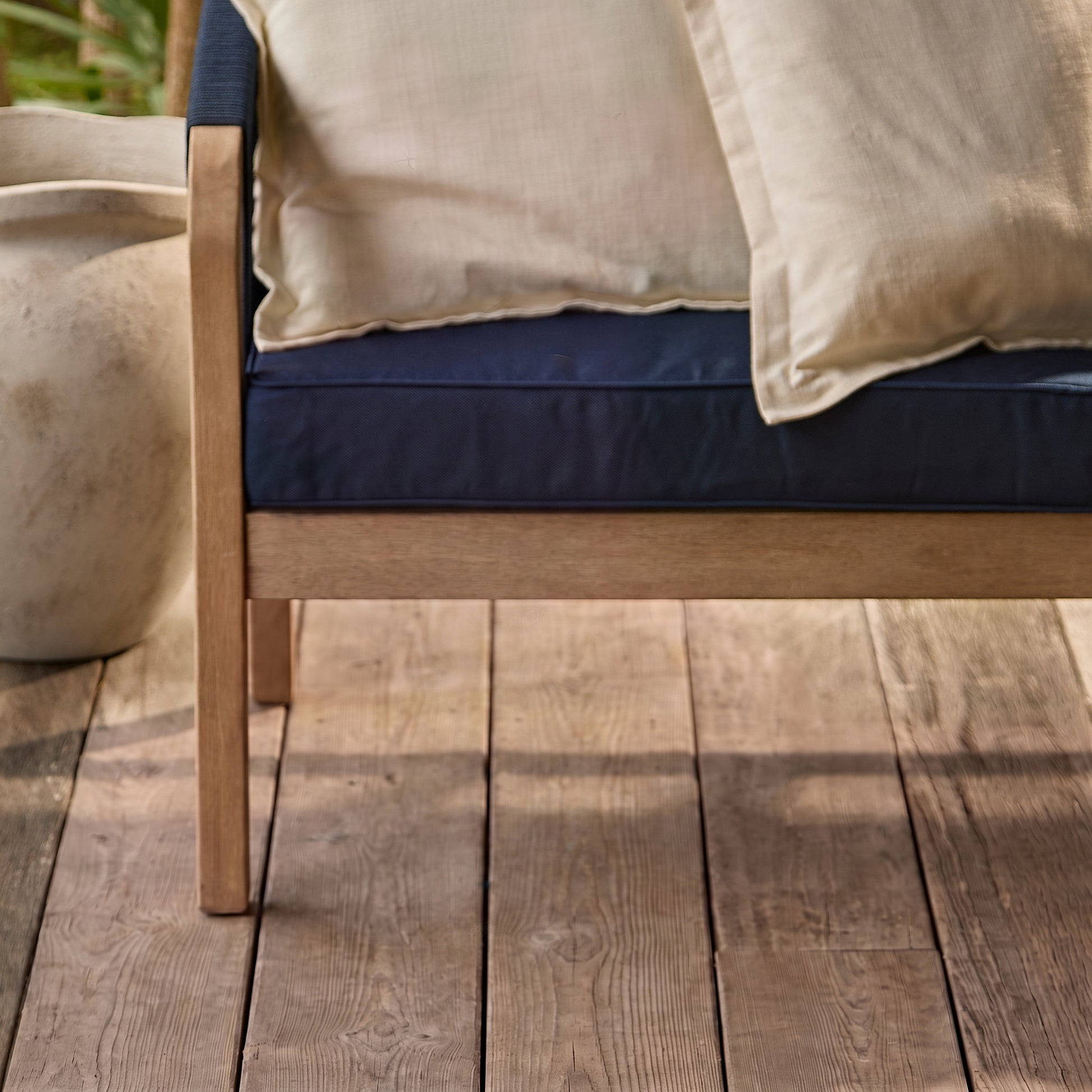 Shiro Brushed Light Acacia Garden Corner Sofa - Navy Rope - Laura James Ireland 