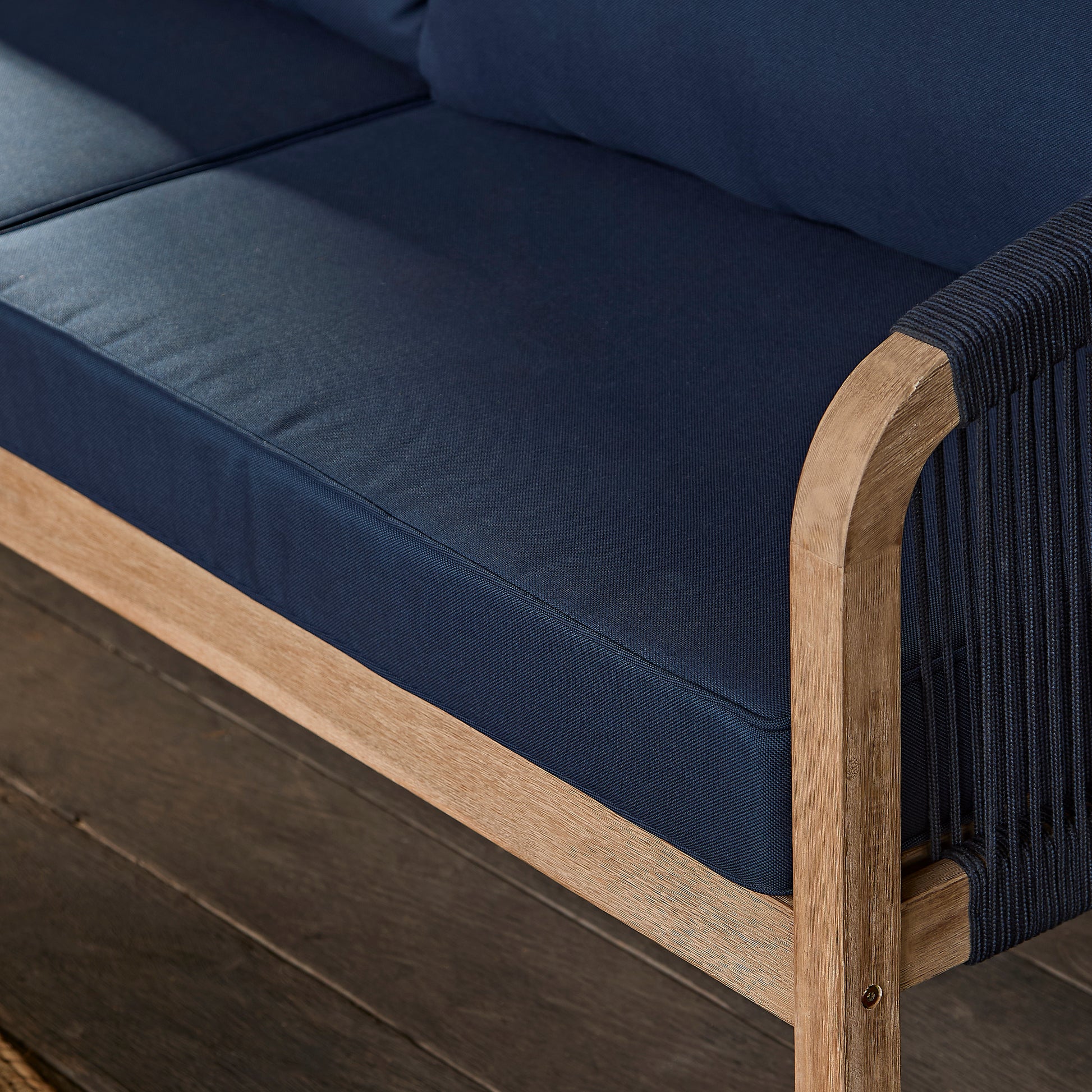 Shiro Brushed Light Acacia Garden Corner Sofa - Navy Rope - Laura James Ireland 