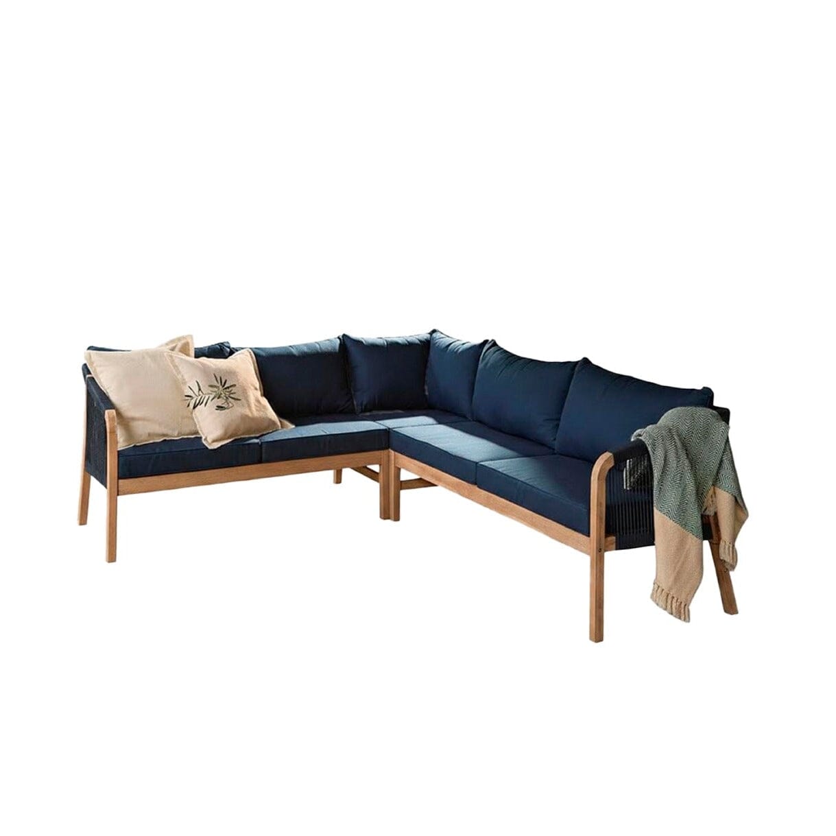 Shiro Brushed Light Acacia Garden Corner Sofa - Navy Rope - Laura James Ireland 