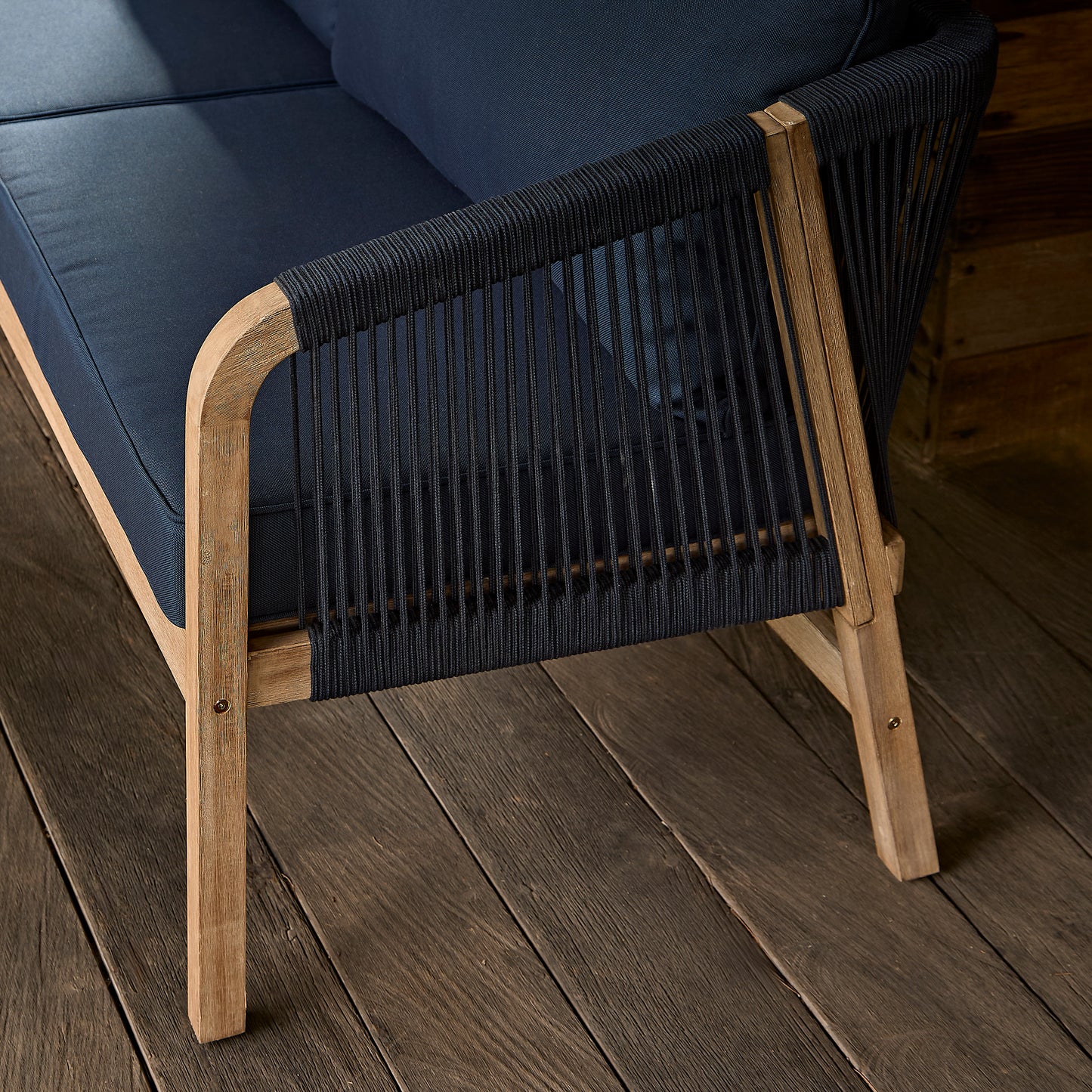 Shiro Brushed Light Acacia Garden Corner Sofa - Navy Rope - Laura James Ireland 