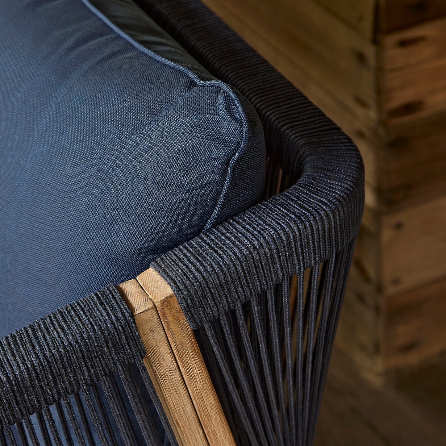 Shiro Brushed Light Acacia Garden Corner Sofa - Navy Rope - Laura James Ireland 