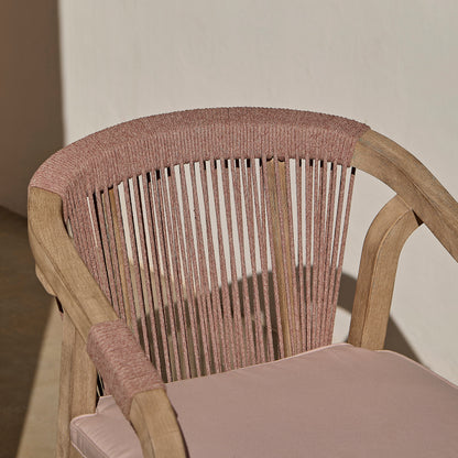 Shiro Brushed Light Acacia Garden Chairs - Set of 2 - Mottled Pink Rope - Laura James 