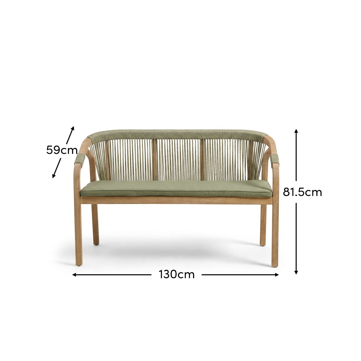 Shiro Wooden Garden Bench - Green Rope - Laura James