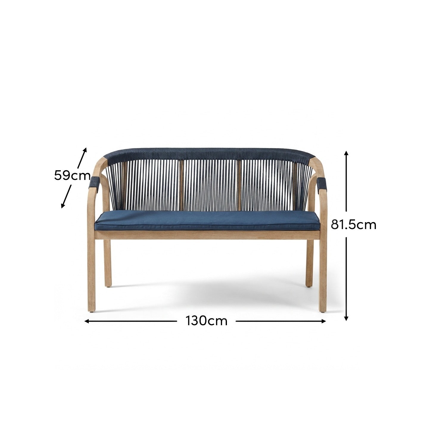 Shiro Wooden Garden Bench - Navy Rope - Laura James