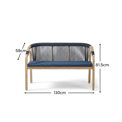 Shiro Wooden Garden Bench - Navy Rope - Laura James