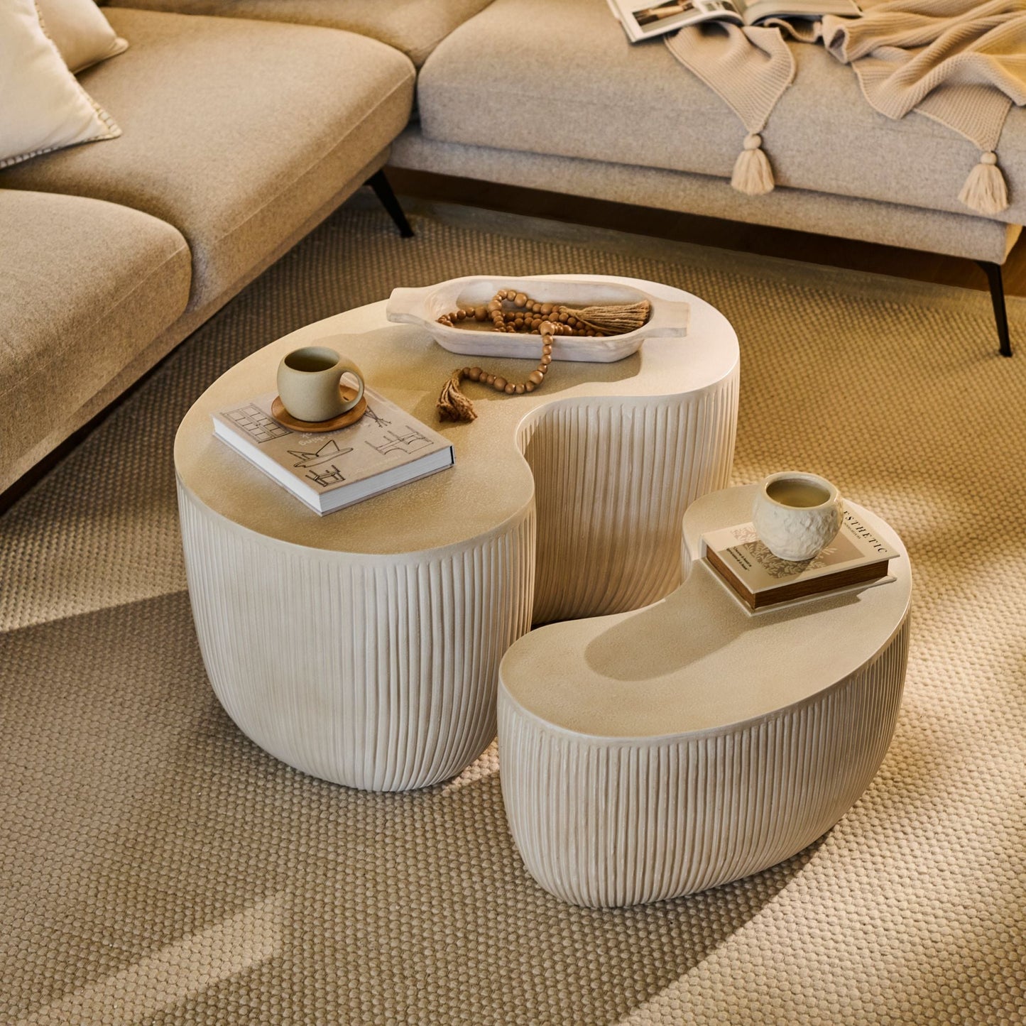 Sohan 61cm with 84cm Kidney Coffee Table - Sand - Laura James