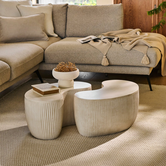 Sohan 61cm Kidney Coffee Table - Set of 2 - Sand - Laura James