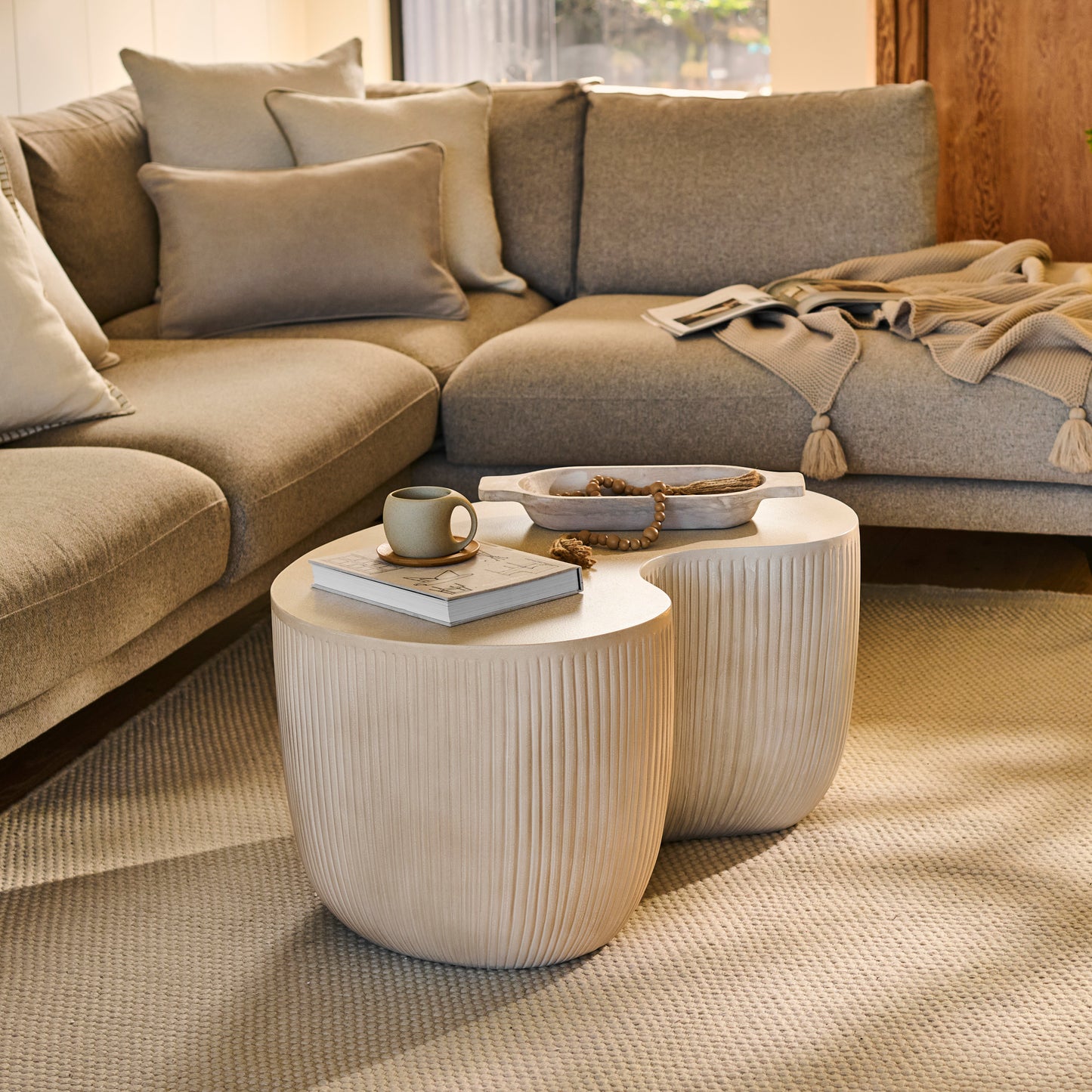 Sohan 84cm Kidney Coffee Table - Sand - Laura James