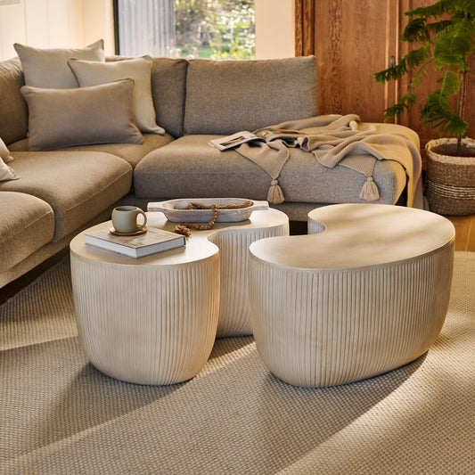 Sohan 84cm Kidney Coffee Table - Set of 2 - Sand - Laura James