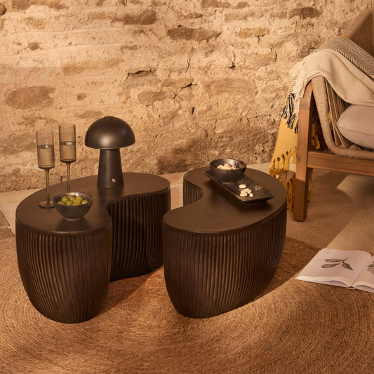 Sohan 61cm Kidney Garden Coffee Table - Set of 2 - Lava Black - Laura James