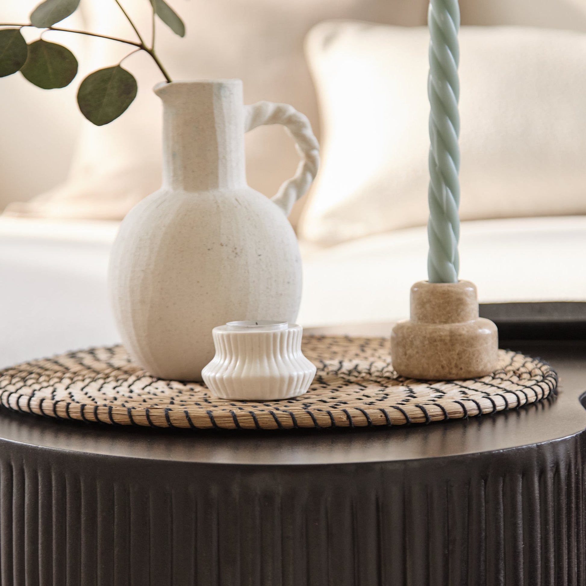 Sohan 61cm with 84cm Kidney Concrete Coffee Table - Lava Black - Laura James
