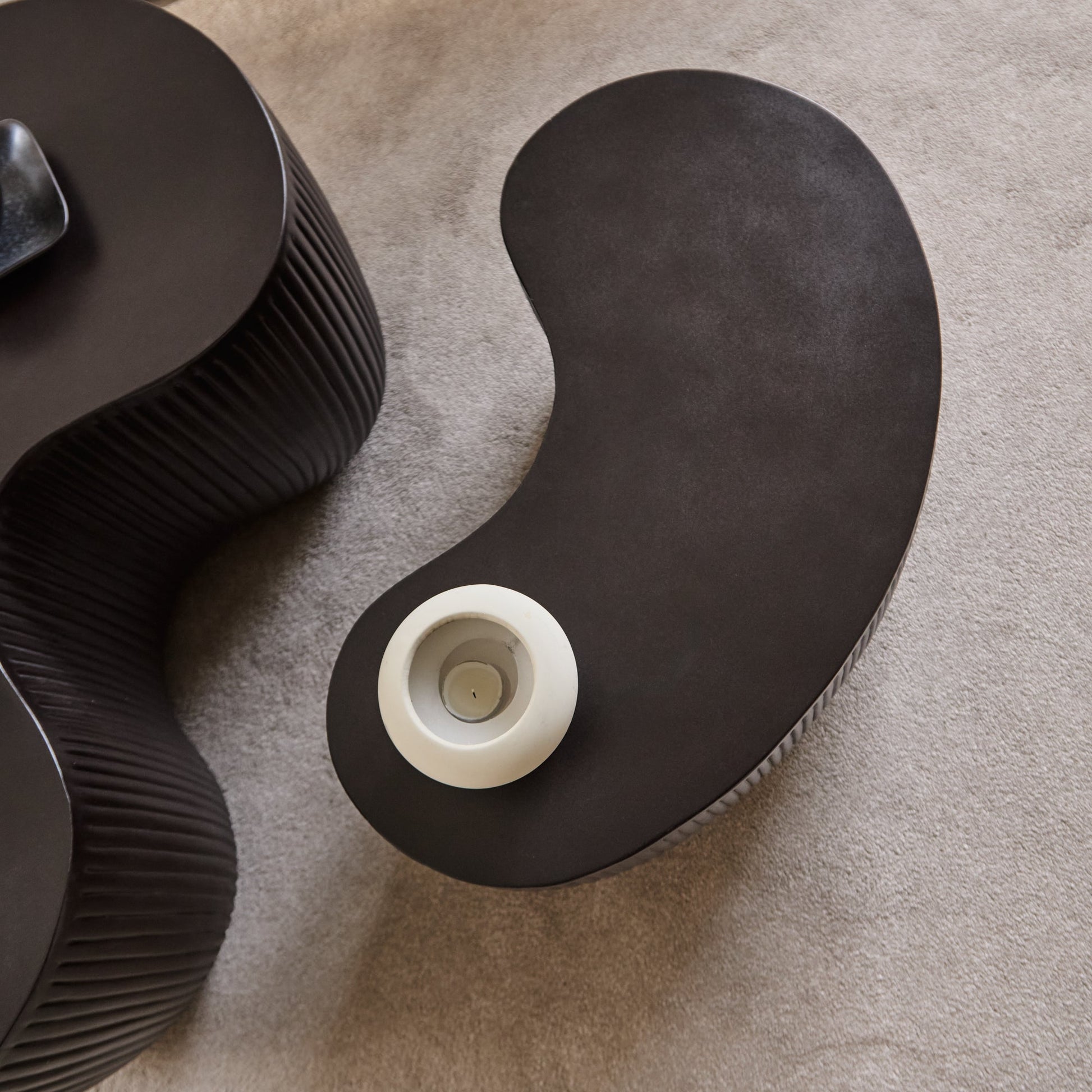 Sohan 61cm with 84cm Kidney Concrete Coffee Table - Lava Black - Laura James