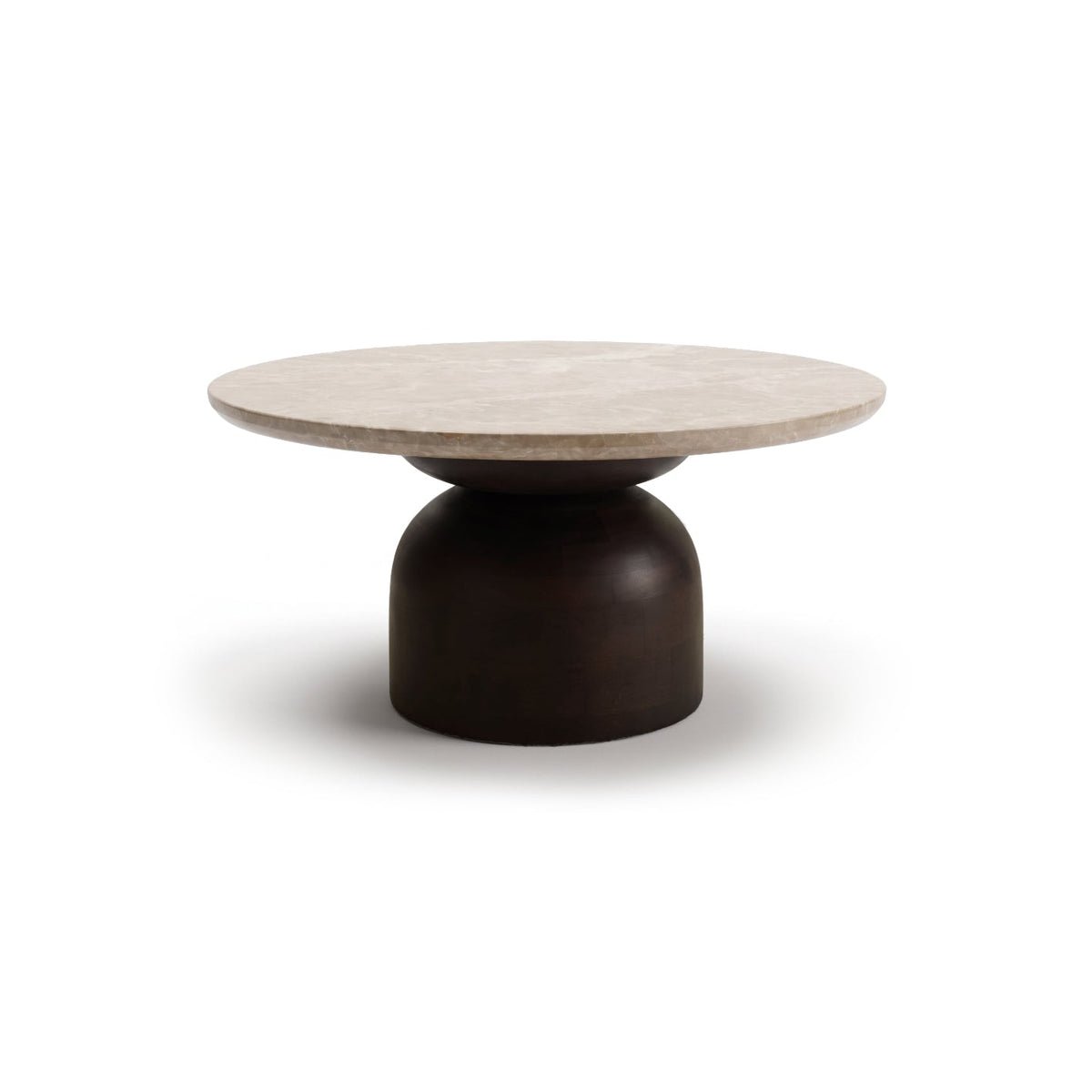 Sorrell 75cm Round Coffee Table - Coffee Brown Mango Wood & Lady Grey Marble - Laura James 