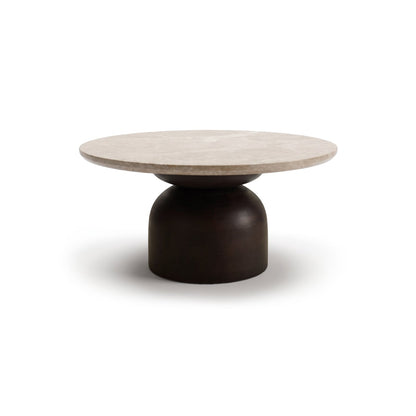 Sorrell 75cm Round Coffee Table - Coffee Brown Mango Wood & Lady Grey Marble - Laura James 