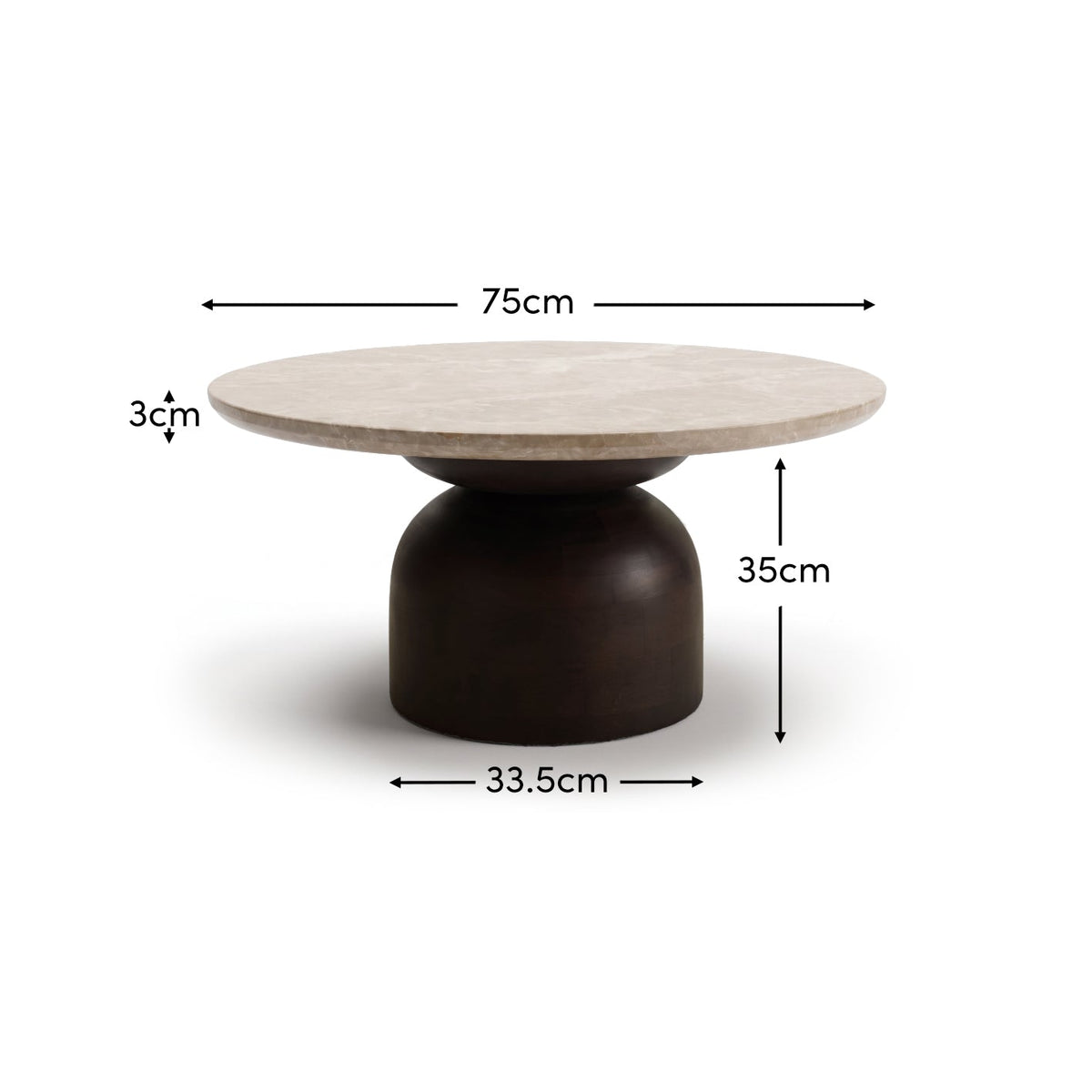 Sorrell 75cm Round Coffee Table - Coffee Brown Mango Wood & Lady Grey Marble - Laura James 