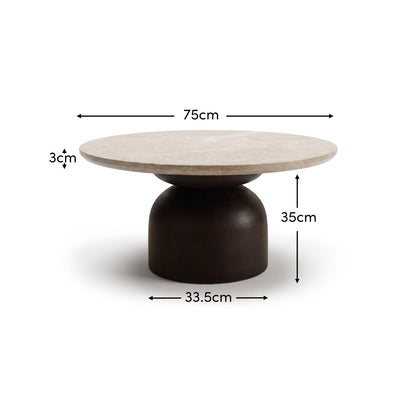 Sorrell 75cm Round Coffee Table - Coffee Brown Mango Wood & Lady Grey Marble - Laura James 