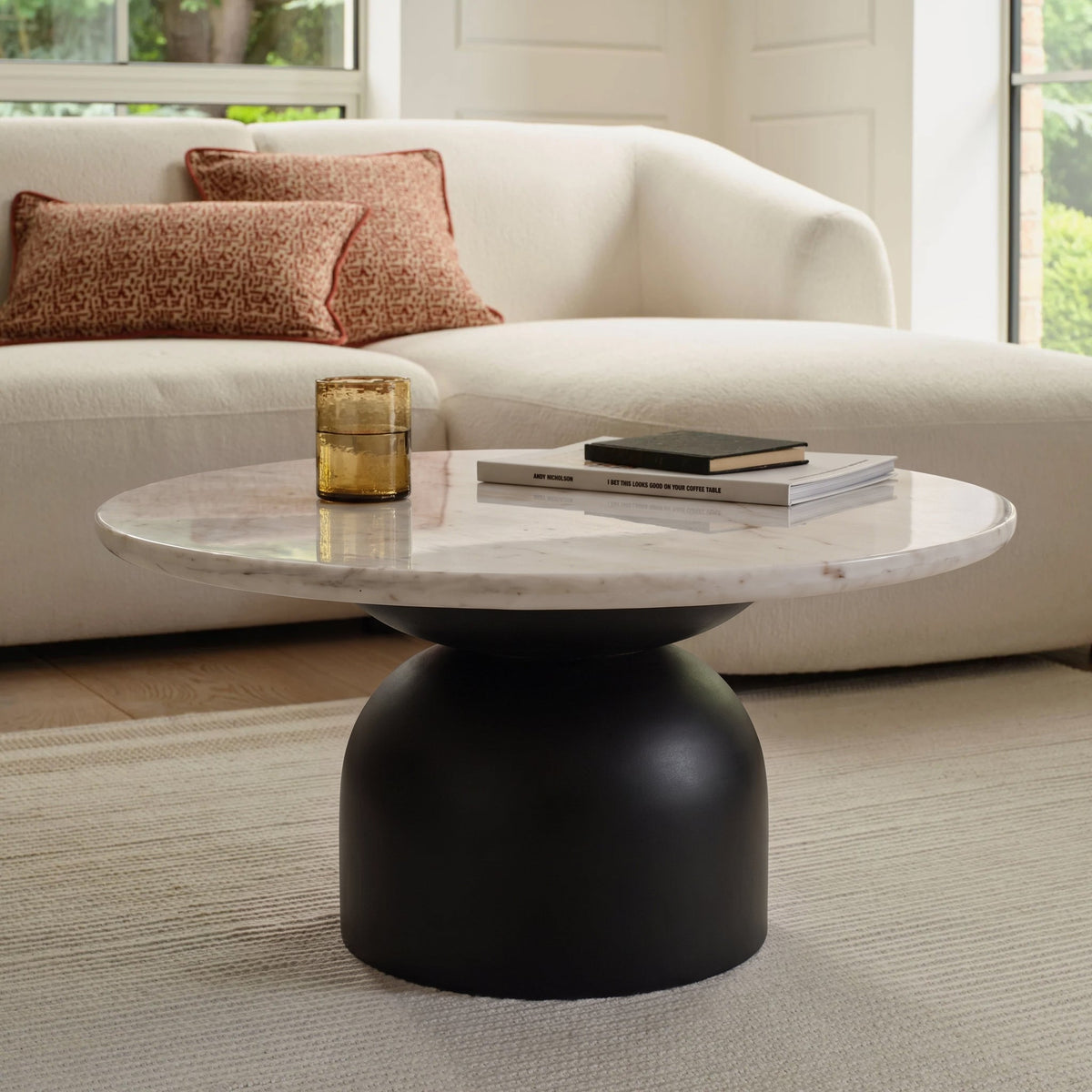 Sorrell 75cm Round Jet Black Mango Wood & White Marble Coffee Table