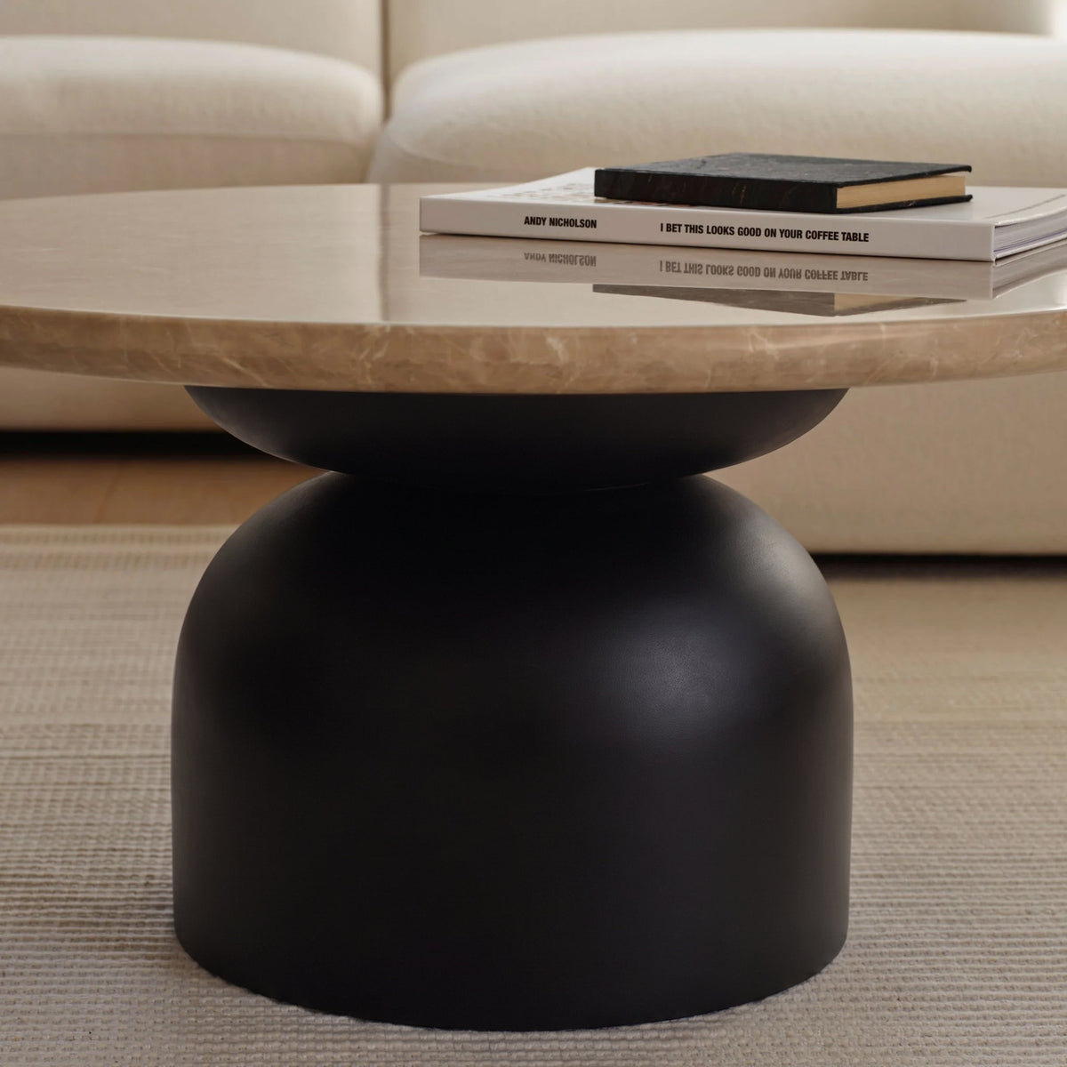 Sorrell 75cm Round Coffee Table - Jet Black Mangowood & Lady Grey Marble