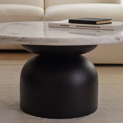 Sorrell 75cm Round Jet Black Mango Wood & White Marble Coffee Table