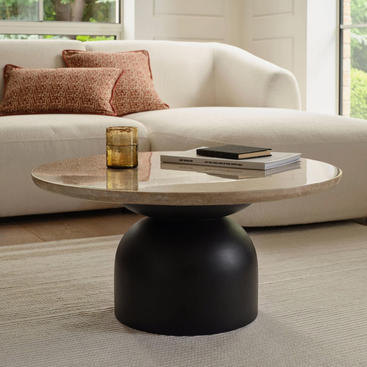 Sorrell 75cm Round Coffee Table - Jet Black Mangowood & Lady Grey Marble