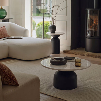 Sorrell 75cm Round Jet Black Mango Wood & White Marble Coffee Table