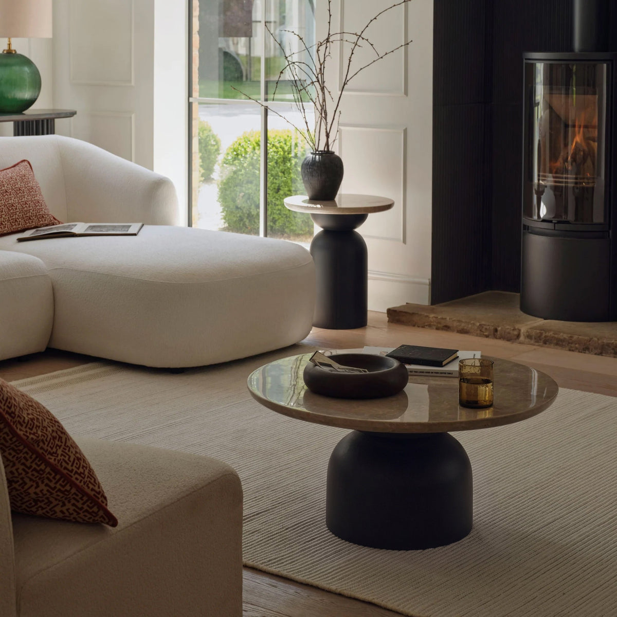Sorrell 75cm Round Coffee Table - Jet Black Mangowood & Lady Grey Marble