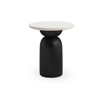 Sorrell Jet Black Mango Wood & White Marble Round Side Table - Laura James 