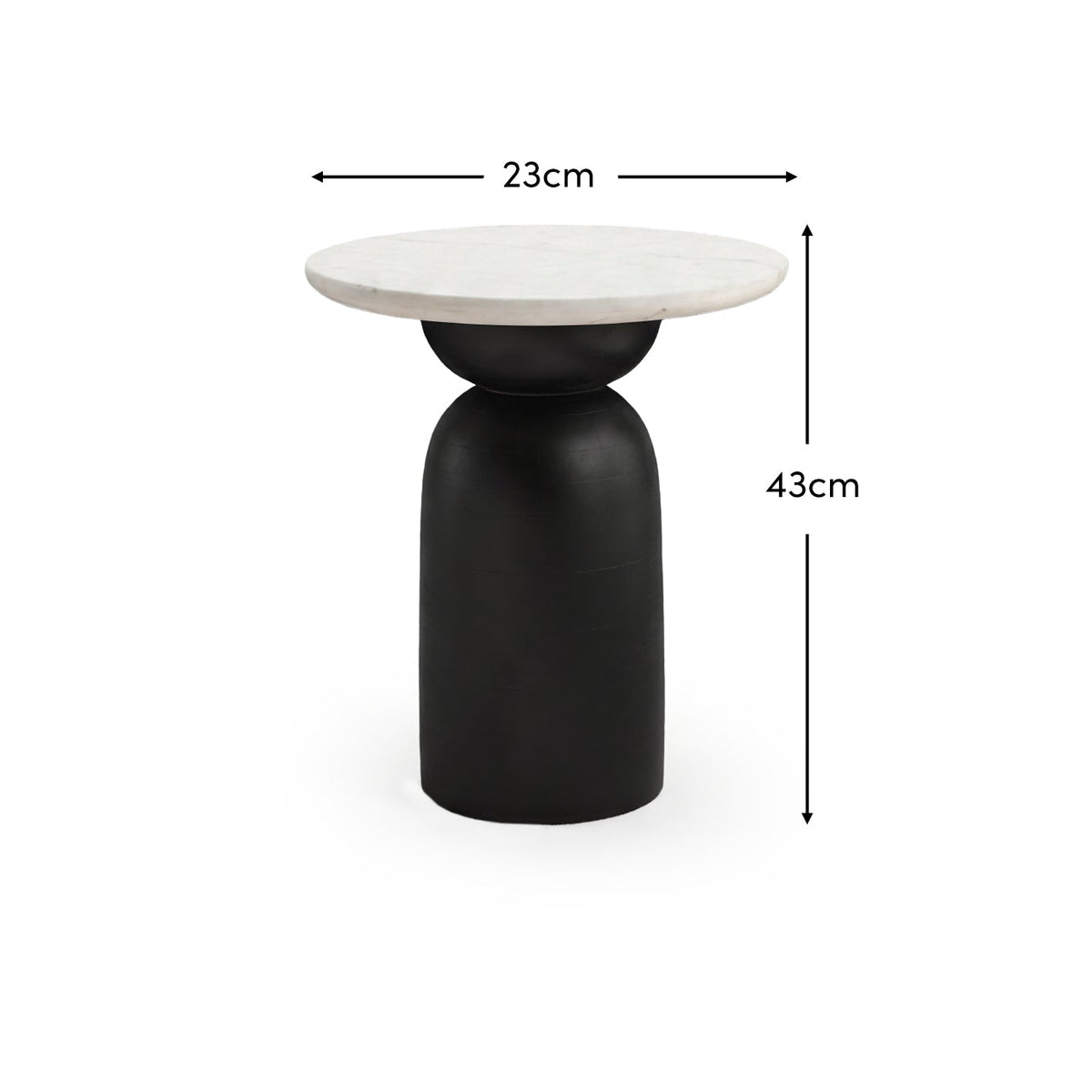 Sorrell Jet Black Mango Wood & White Marble Round Side Table - Laura James 
