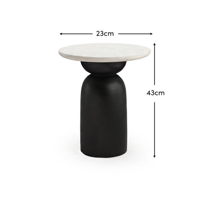 Sorrell Jet Black Mango Wood & White Marble Round Side Table - Laura James 