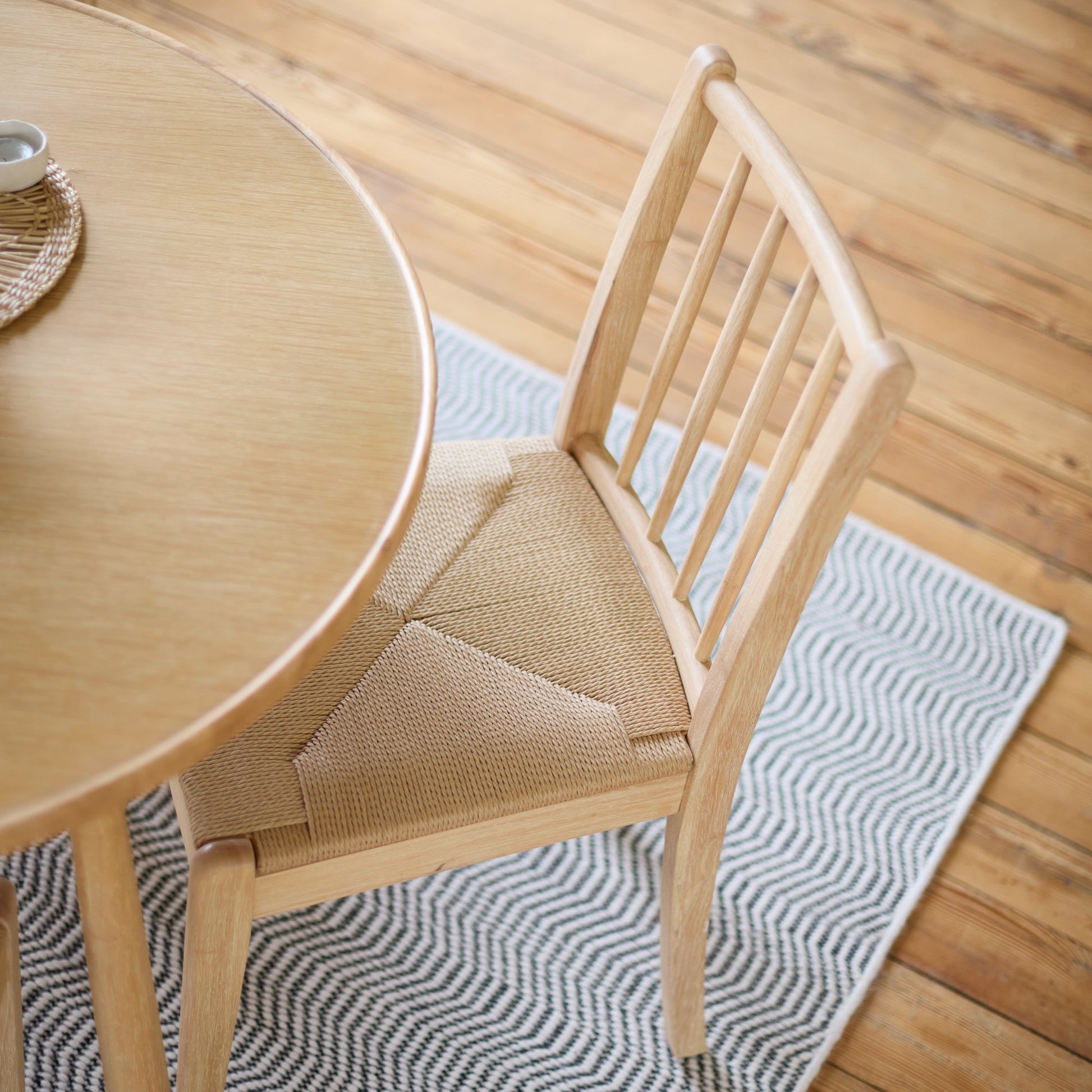 Tilly 100cm Round Dining Table - 4 Seater - Tilly Dining Chairs - Whitewash Oak & Natural String - Laura James