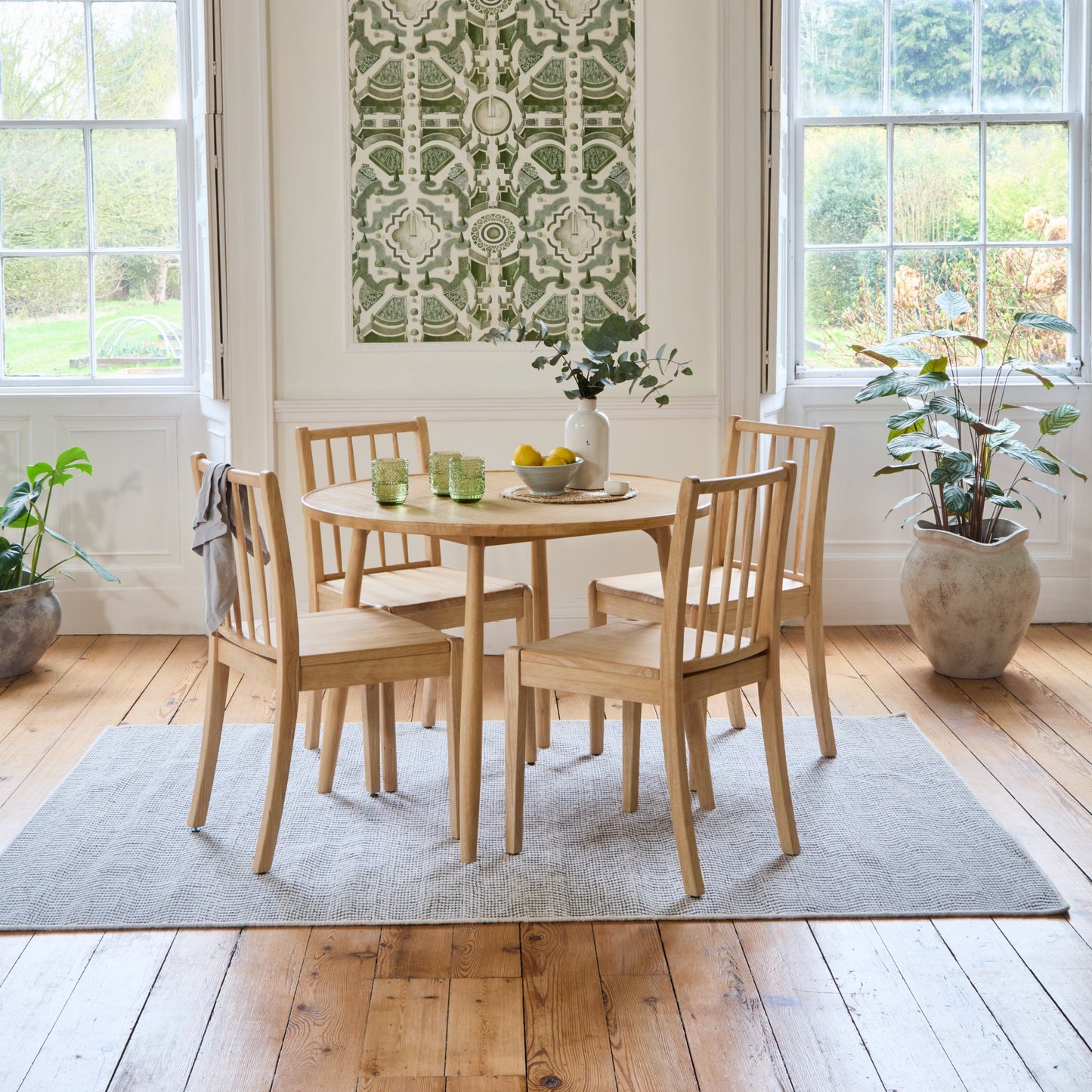 Tilly 100cm Round Dining Table - 4 Seater - Tilly Dining Chairs - Whitewash Oak -Laura James