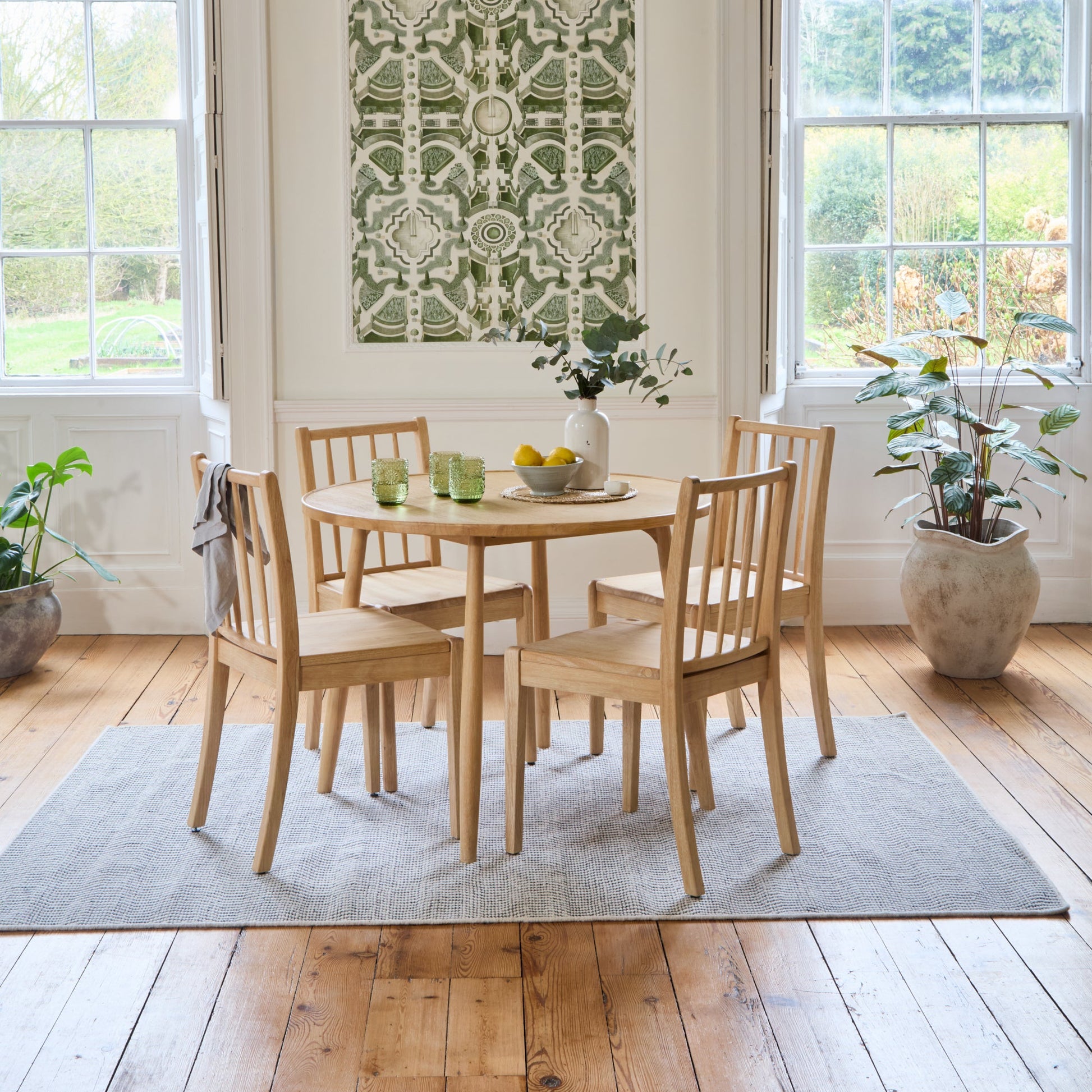Tilly 100cm Round Dining Table - 4 Seater - Tilly Dining Chairs - Whitewash Oak -Laura James