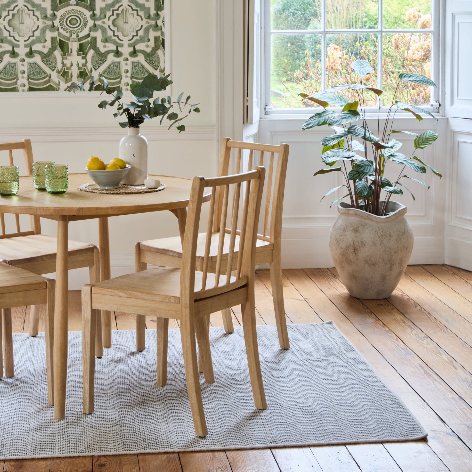 Tilly 100cm Round Dining Table - 4 Seater - Tilly Dining Chairs - Whitewash Oak -Laura James
