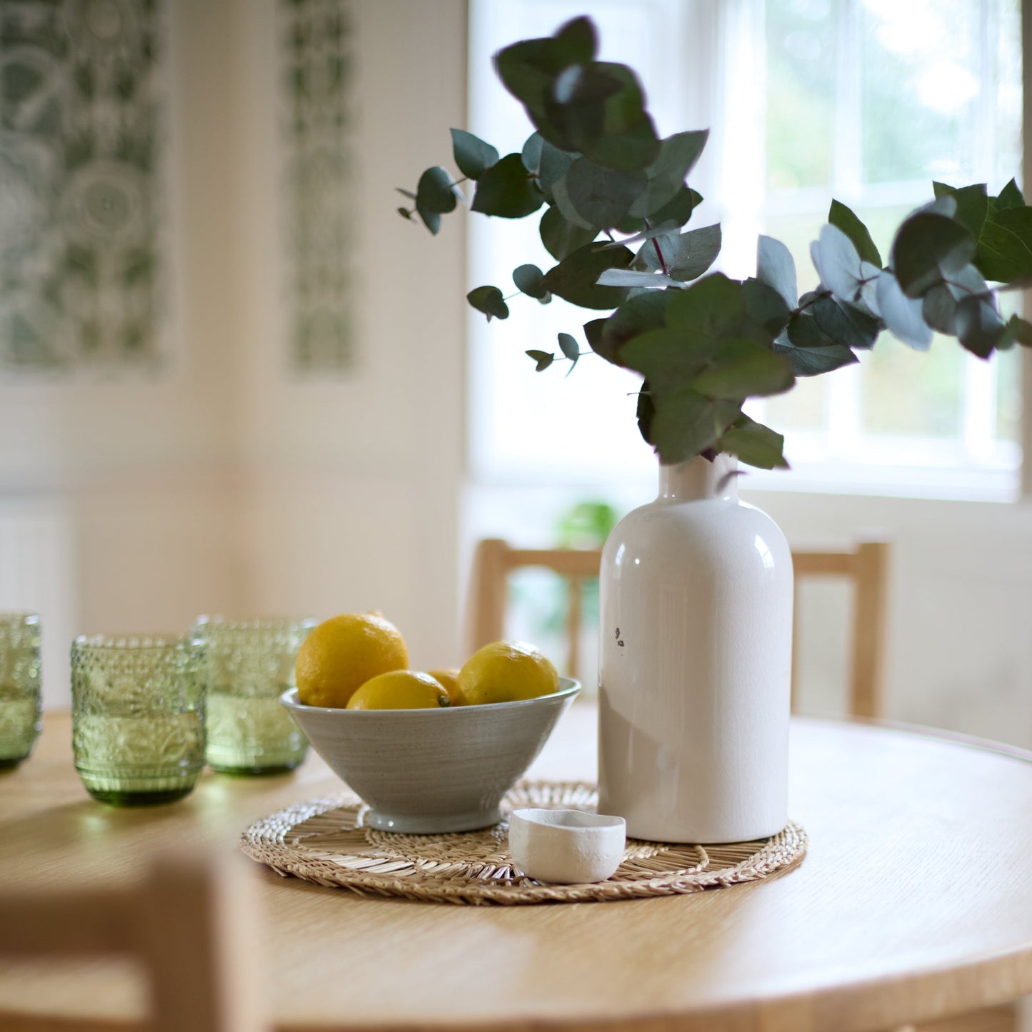 Tilly 100cm Round Dining Table - 4 Seater - Tilly Dining Chairs - Whitewash Oak -Laura James