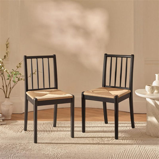 Tilly Natural String Dining Chair - Set of 2 - Black Oak Legs - Laura James