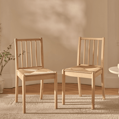 Noah 160-240cm Whitewash Oak Rectangular Extending Dining Table Set - 6 Seater - Tilly Woven Dining Chairs