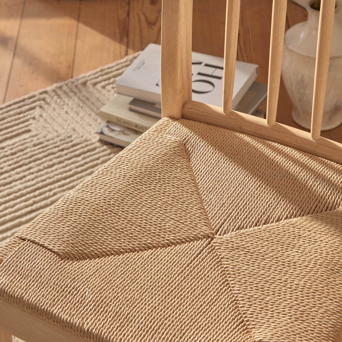 Tilly Natural String Dining Chairs - Set of 2 - Whitewash Oak Legs - Laura James